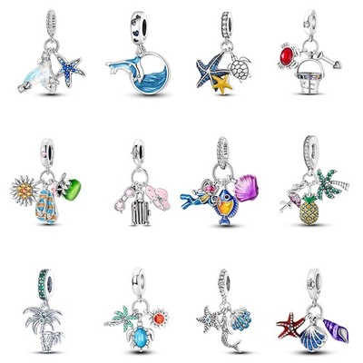 European 925 Sterling Silver Charms CZ Summer Beach for Bracelets Women jewelry