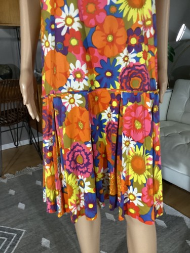 Vintage 60s 70s Bright Floral Sleeveless Silky Nylon Drop Waist Dress Mod Hippie, $24 - Photo 3