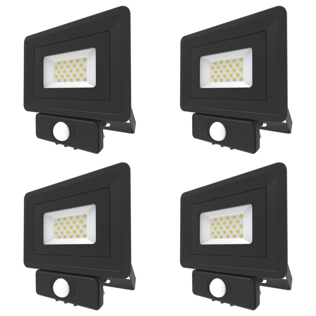 4 x Lumineux 401334-BL FL750 Basic LED Floodlight Fittings with PIR 20W (Black)