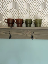 Retro Brown And Green  Porcelain 1977 Stackable Mugs  8 Oz Set Of 4