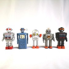 Vintage Japanese Tin Toy Mini Robot 5 Piece Set Super Giant Thunder Figure