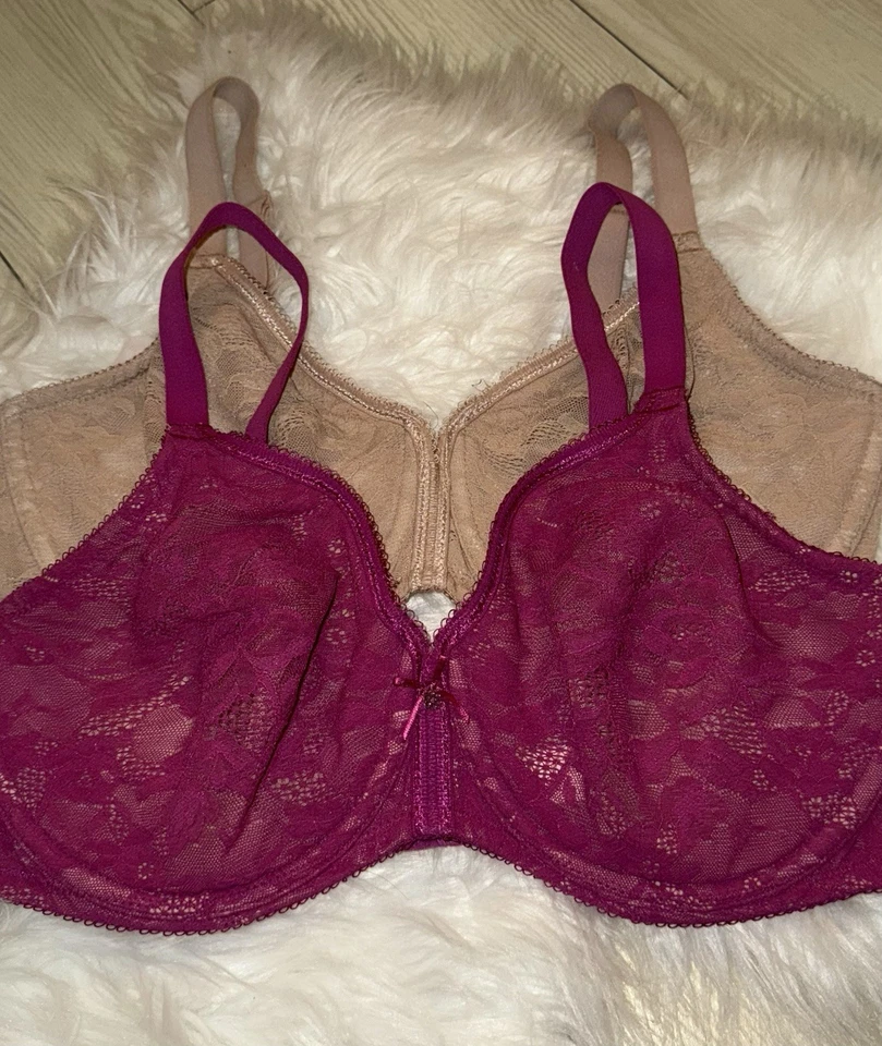 2 Wacoal 855201 Lace Finesse Underwire Bras Unlined Womens 34DD Beige Pink - Image 3 of 4