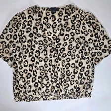 Sanctuary Leopard Print Blouse Womens Size SP Gathered Front V-neck Cocktail Top