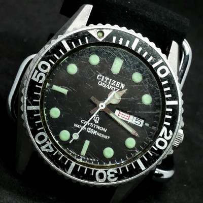 Vintage Citizen CRYSTRON Diver's Watch Quartz 4-212461 Kanji From Japan #163c