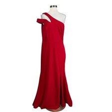 XSCAPE Women's Formal Dress Size 14P Red One Shoulder Cut Out A-Line Long Gown
