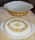 Vintage Pyrex Butterfly Gold 043 Oval Casserole Covered Dish 1 1/2 Qt