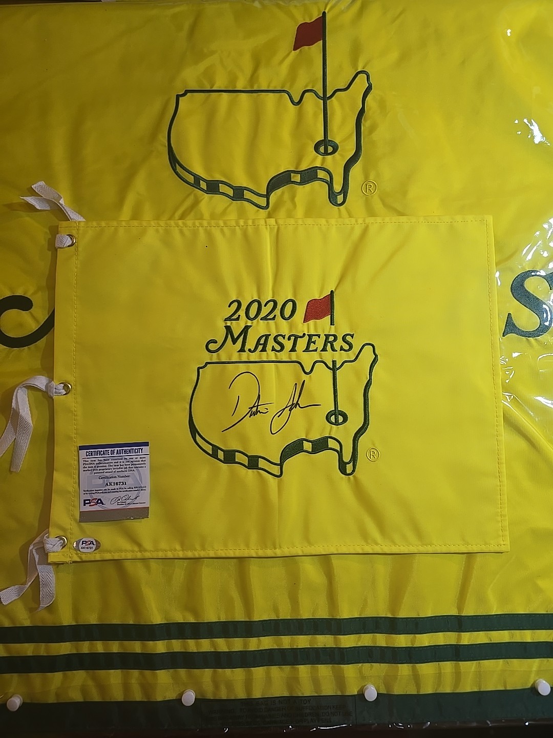 Dustin Johnson Autographed Signed 2020 MASTERS GOLF FLAG 2016 US OPEN PSA AK16731 