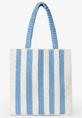 Loeffler Randall Orion Raffia Tote Bag Blue White Striped New