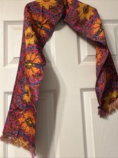 Indra Prints Vintage Rayon Scarf India Purple Orange Floral