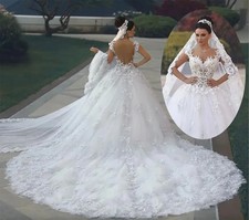 Wedding Dresses vestido de noiva de renda 3D Floral Lace Applique Royal Train