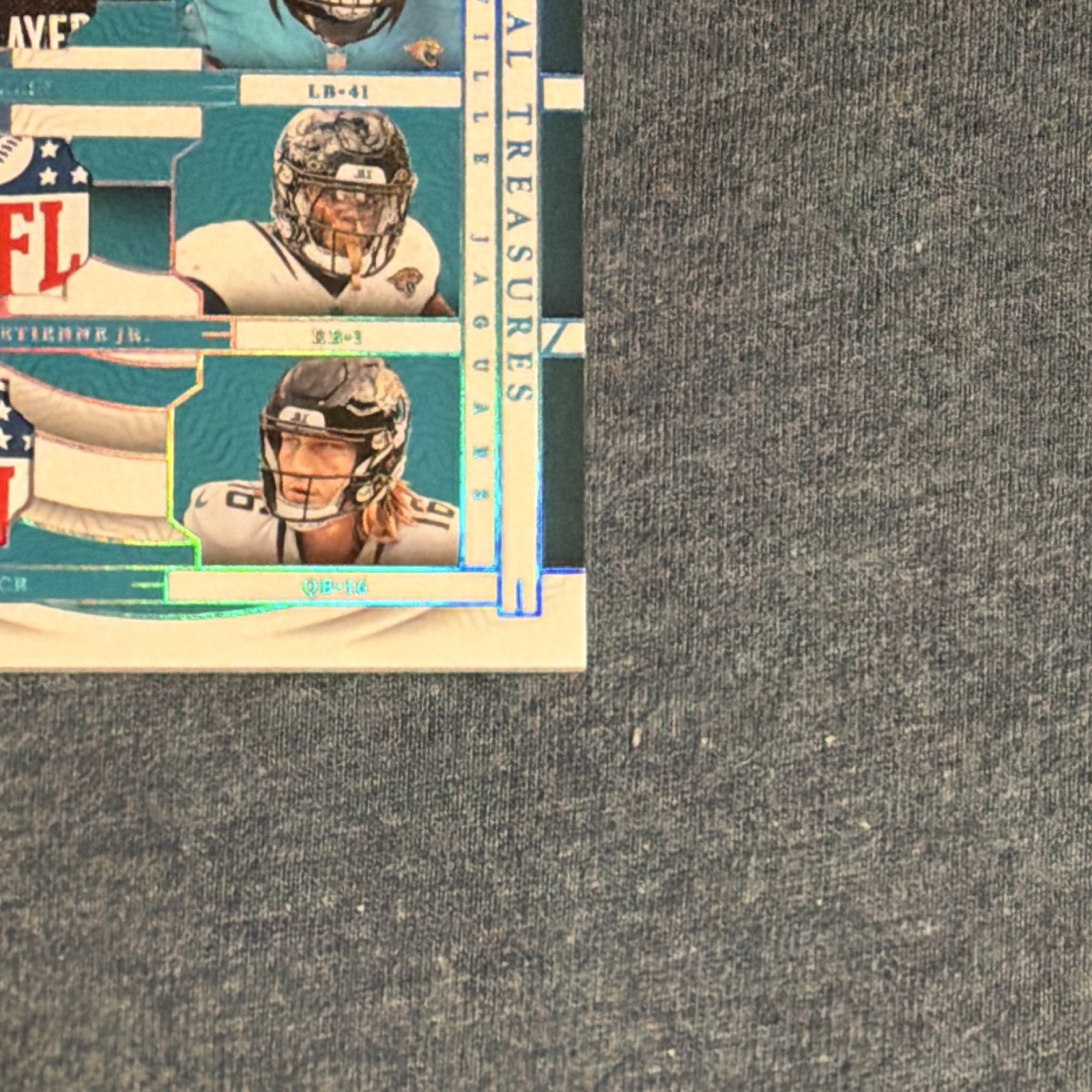2023 Panini National Treasures Quad NFL Shield Lawrence/Etienne/Allen/Olad 1/1 view 4