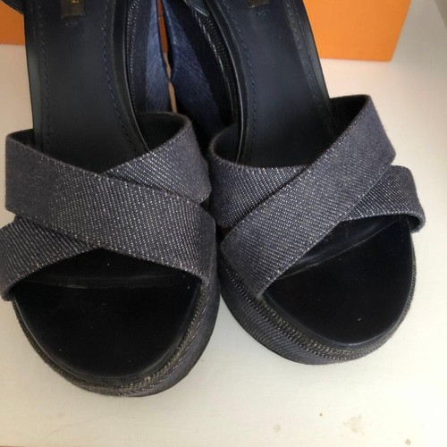 Louis Vuitton Sandali Navy Denim Pelle Zeppa 36EU 6US Donna - Foto 11 di 24