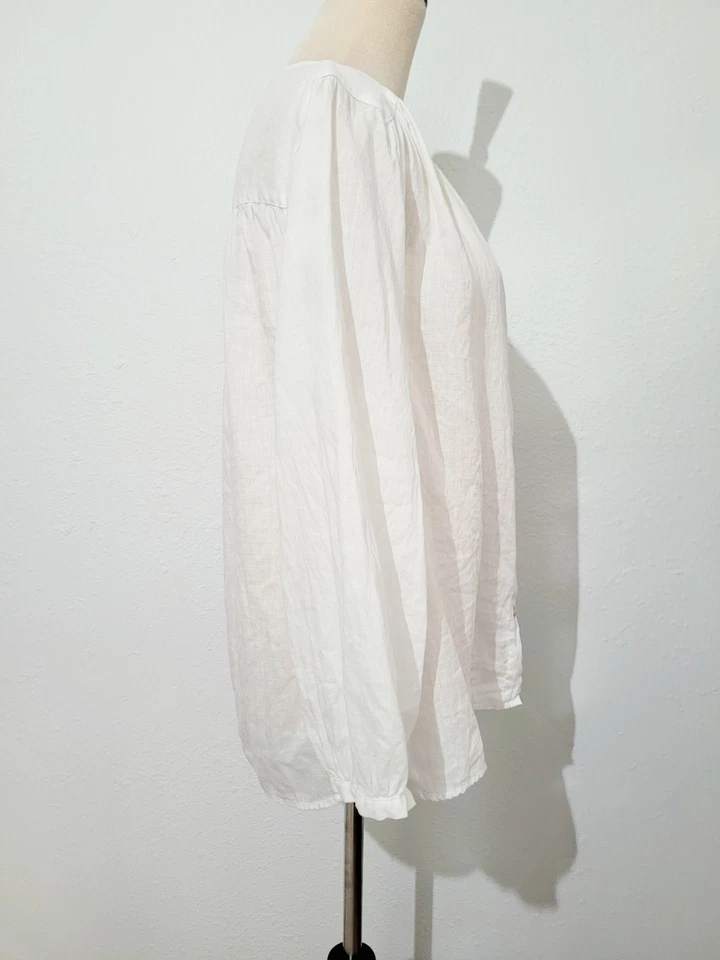 Blusa para mujer Rachel Zoe 100 % lino blanca con botones delanteros talla grande manga larga Foto 4 de 4