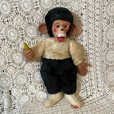Vintage Mr Bim Zip Zippy Plush Monkey Chimp Rubber Face Ears Hands Banana 20 