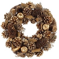 Apac Weihnachtskranz Kunst 30Cm Gold Tannenzapfen Mit ÄPfeln