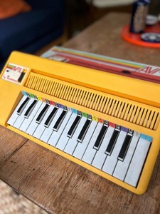 Vintage Bontempi Avril electronic toy keyboard yellow 1980s with original box