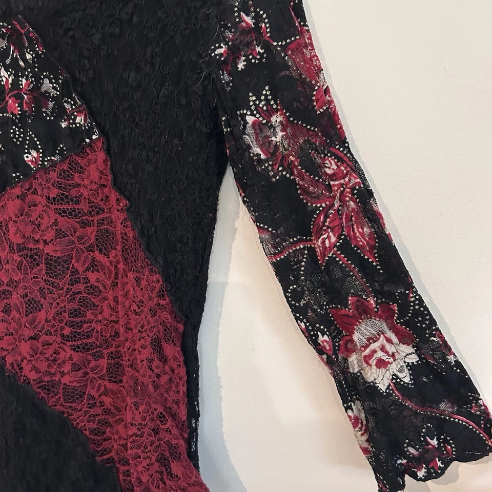 Винтажная блузка Nicola размер S пэчворк фея гранж блестящий цветочный кружевной сделано в США - Изображение 3 из 4