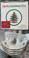 Vintage Spode Christmas Tree Glass Bowls Set of 4 – 5.5"  Gold Rim – NOB