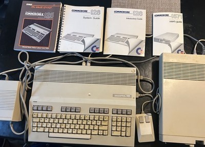 Vintage Commodore 128 Computer w/ Keyboard Manuals Power Supply 1571 Disc Drive