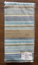 WORLD MARKET Seaside Stripe 100% Cotton Aqua Green Table Runner 16" x 90” *NEW