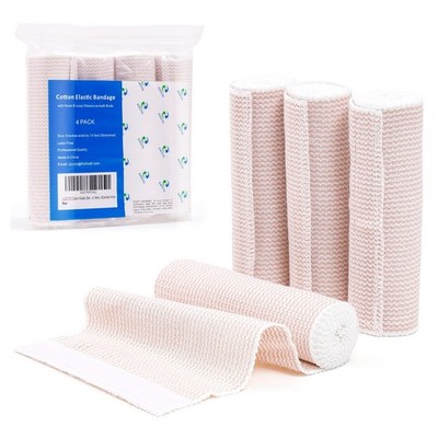 Elastic Bandage 4 Pack. 6 Inches Wide x (13 to 15 ft. When Stretched) with Ho...