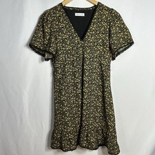 Urban Outfitters Newport Mini Dress Size Small Black Yellow Floral Cottagecore