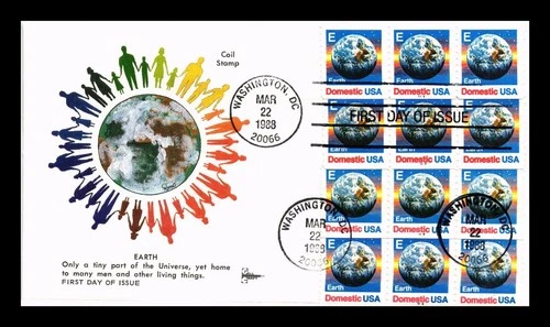 DR JIM STAMPS US COVER EARTH DOMESTIC E RATE COIL FDC GILL CRAFT CACHET