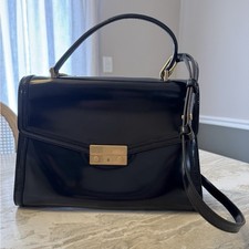 Tory Burch Juliette Top Handle Satchel Black Gold Hardware Push Lock