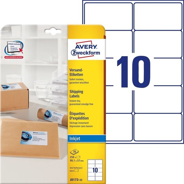 Avery Zweckform Inkjet Versand Etiketten 99,1 X 57 Mm Weiß 250 Etiketten-image