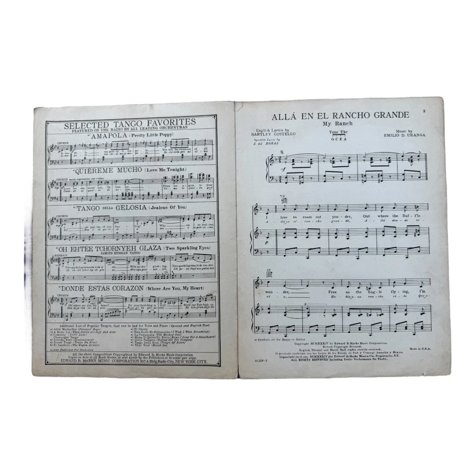Partituras Allá En El Rancho Grande My Ranch Años 30 Canción de Vaquero Mexicano Uranga Foto 2 de 4