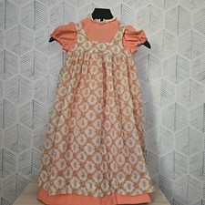 Vintage Handmade Girl 2-Pc. Dress Sz 6-8 Coral/Floral Apron Long Prairie Dress