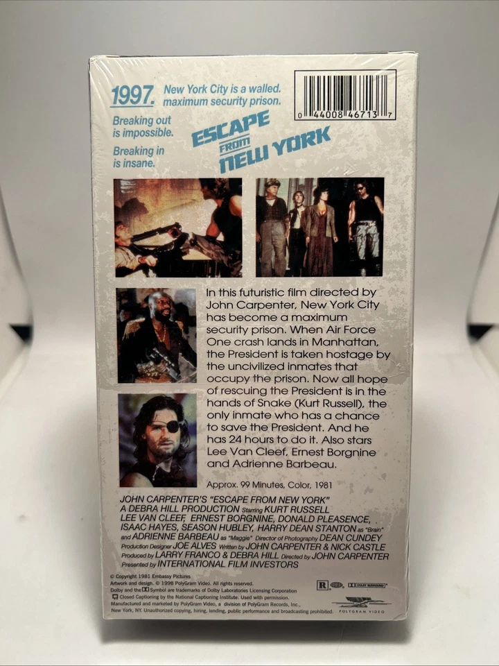 Escape From New York (VHS, 1998 Release) NEW FACTORY SEALED Fast Shipping! - Image 2 of 4