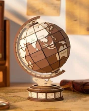 Rolife Globe Jigsaw Wood 3D Puzzle With Rotating Base Stand Building Block Toy