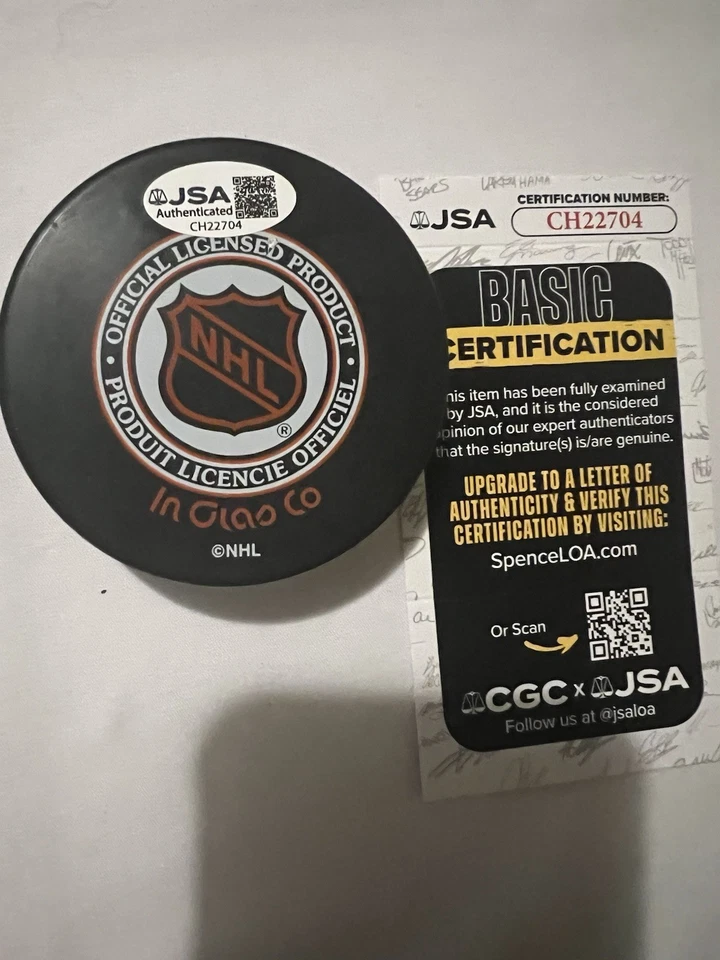 Disco autografiado Mario Lemieux Pittsburgh Penguins con certificado de autenticidad JSA All Star Display Foto 3 de 4