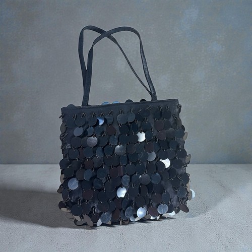 Vintage Y2K BEBE Small Black Sequin Disc Purse NYE Party Clubbing Fairy Whimsy