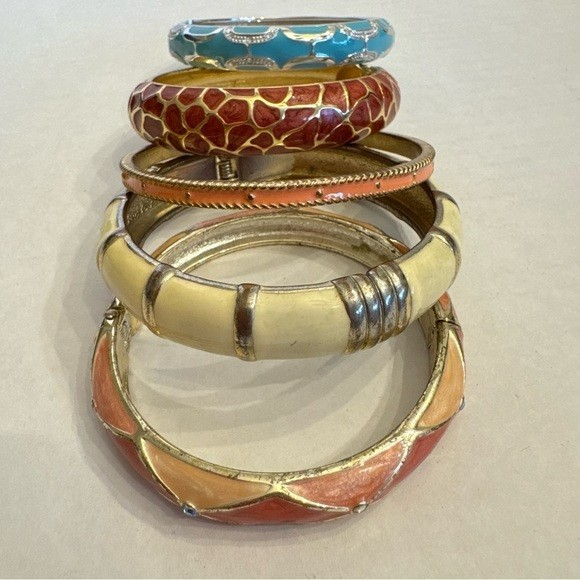 Vintage Cuff Bangle Bracelet Braclets Set Enamel … - image 2