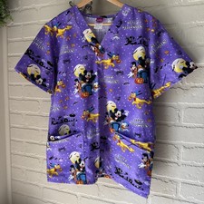 Disney Mickey Mouse Halloween Medium Purple Scrub Top Nurse Vet Tech Medical