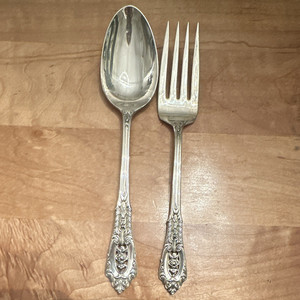 Wallace Rosepoint Sterling Silver Serving Set.  8 1/4” Spoon and 8” Meat Fork