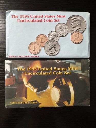 US Mint - United States Mint - 1994 PD & 1995 PD - Uncirculated Coins - Cello - Picture 2 of 7