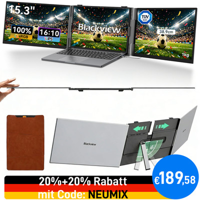 Blackview 15.3Zoll Tragbarer Dual-Screen-Laptopmonitor ultradünn 1920 x 1200 FCC