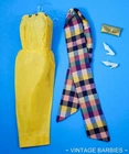 Vintage Barbie Doll Sized Gold Satin Dress w/Accessories Excellent ~ 1960's