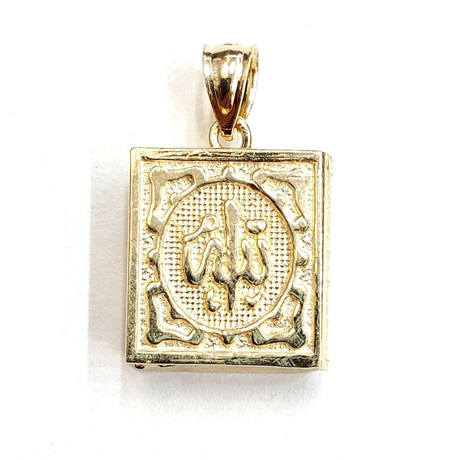 14K Yellow Gold koran Allah Mohammed Islamic Pendant religious fine jewelry 5.2g