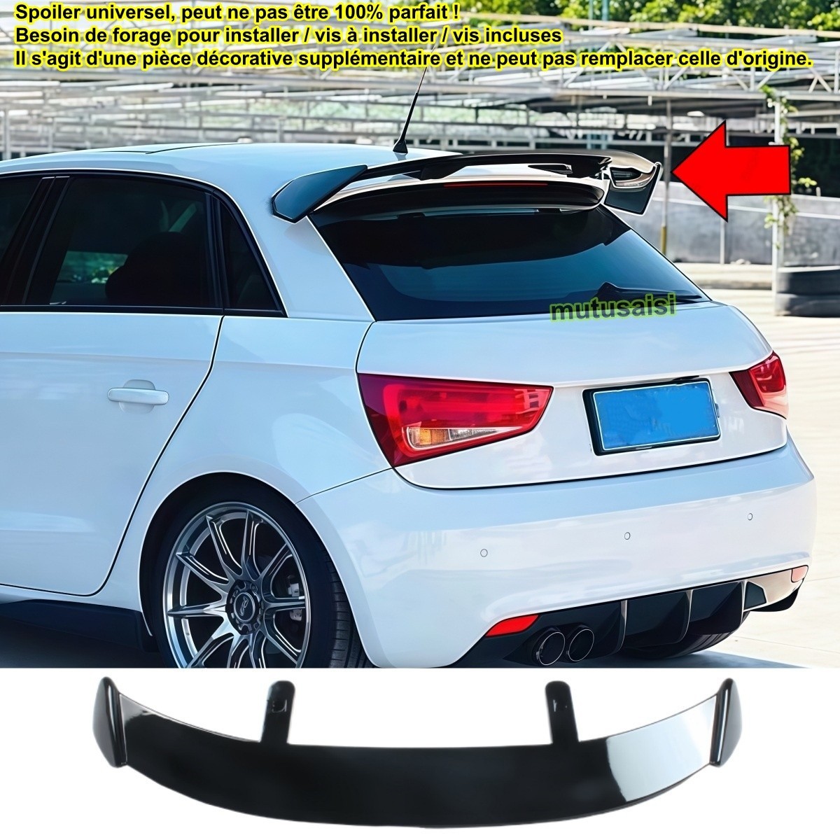 Aileron Arrière Pour Audi A1 8X (2010-2025) - Style Fibre Carbone/noir Brillant | Installation Adhésive Sans Perçage