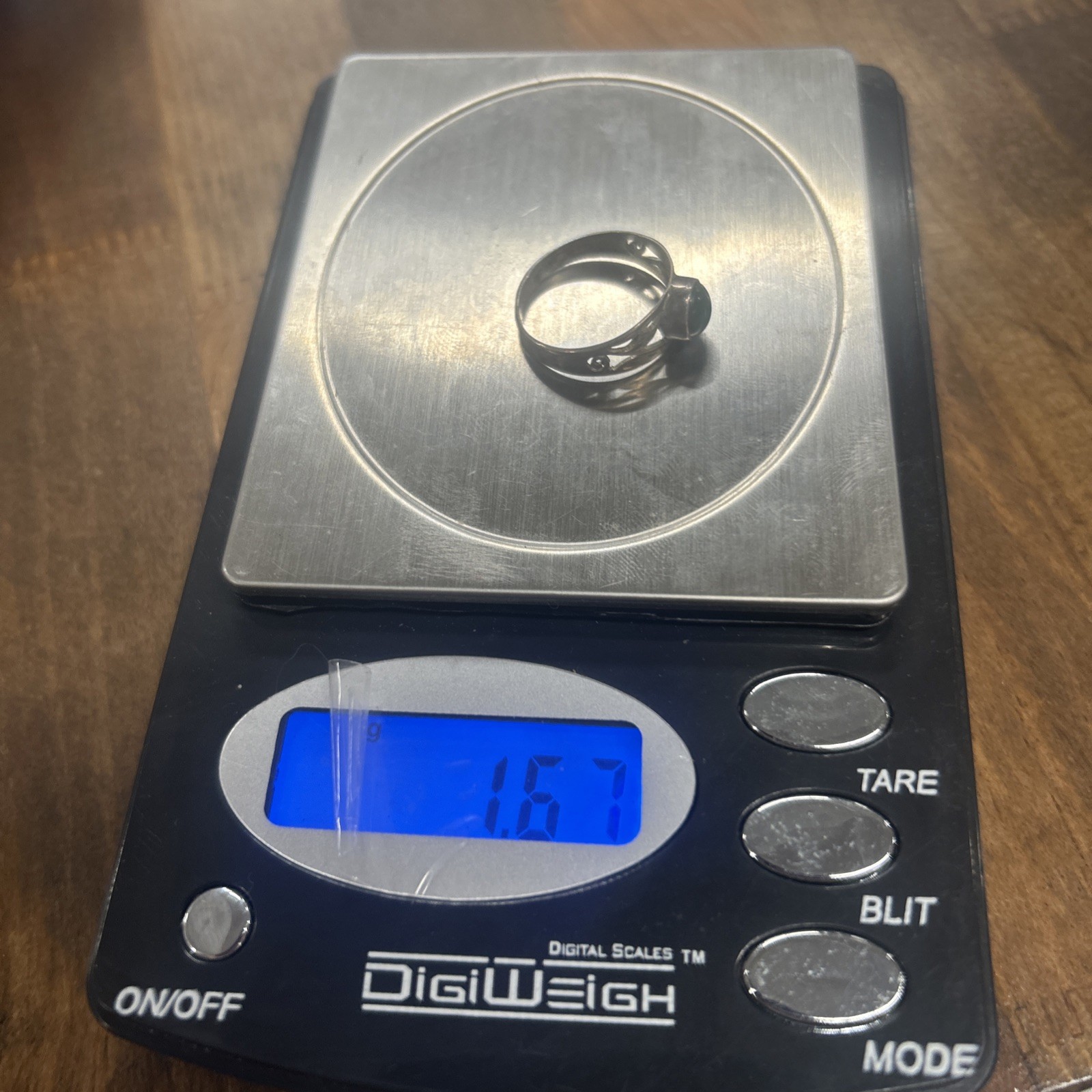 Sterling Silver Scrollwork Ring Green Stone Size … - image 6