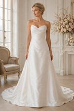 Jenny Yoo Wedding Dress 8 Ivory Silk Strapless A-Line Empire Ruching Train #5557