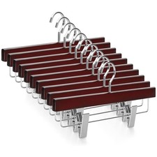 Pants Hangers, Deluxe Cherry Wood Skirt Hangers with 2 Big Premium Metal Clip...