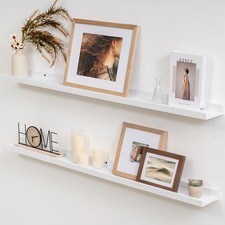 Solid Ash Wood Picture Ledge Shelf, 36 Inch Floating Shelves with Lip Set of ...