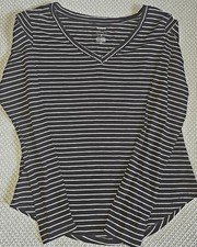 Sonoma black and white striped long sleeve t-...