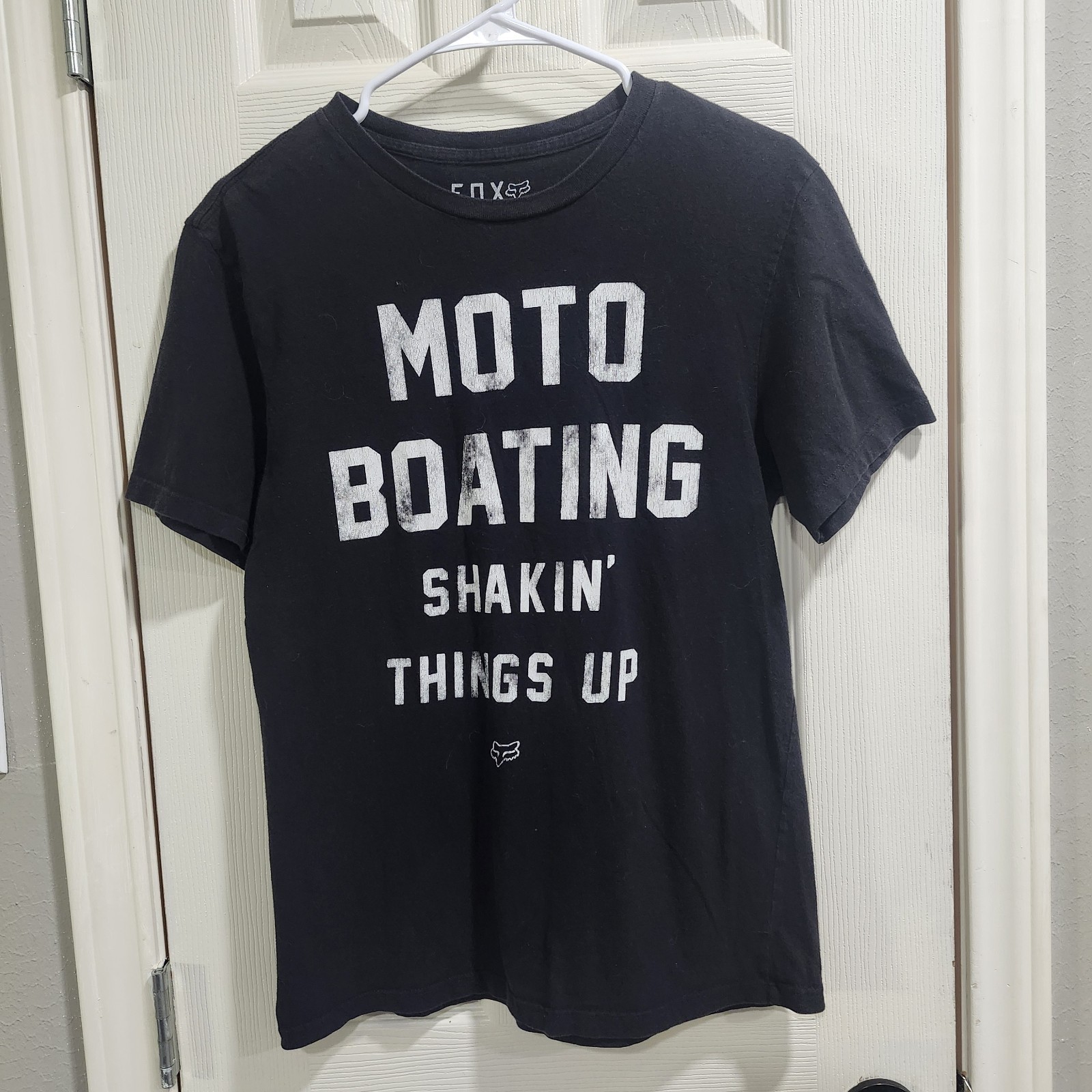 Fox Moto Boating T Shirt Men’s Small Slim Fit Black Cotton Graphic Tee