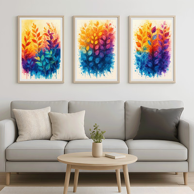 Lebendige abstrakte botanische Poster 3er Set | bunte Blätter Wandkunst Dekor